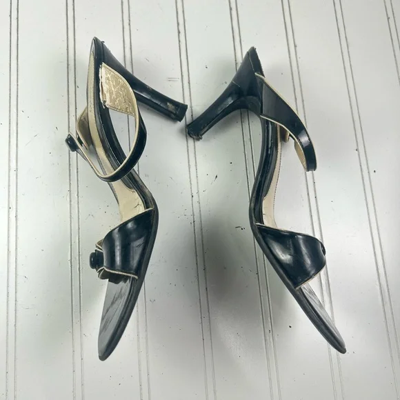 Franco Sarto Vintage Black Patent Leather Strappy Heels Size 8M - Picture 6 of 9